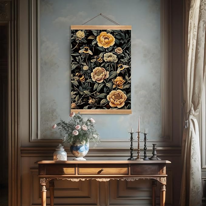 ZTGDA William Morris-Inspired Wall Art Poster, Vintage Bees Hanging Wall Painting Insect Buck Art, Mid-Century and Gothic Linen Canvas Poster for Living Room,Bedroom 12x16inch(Bees-02)