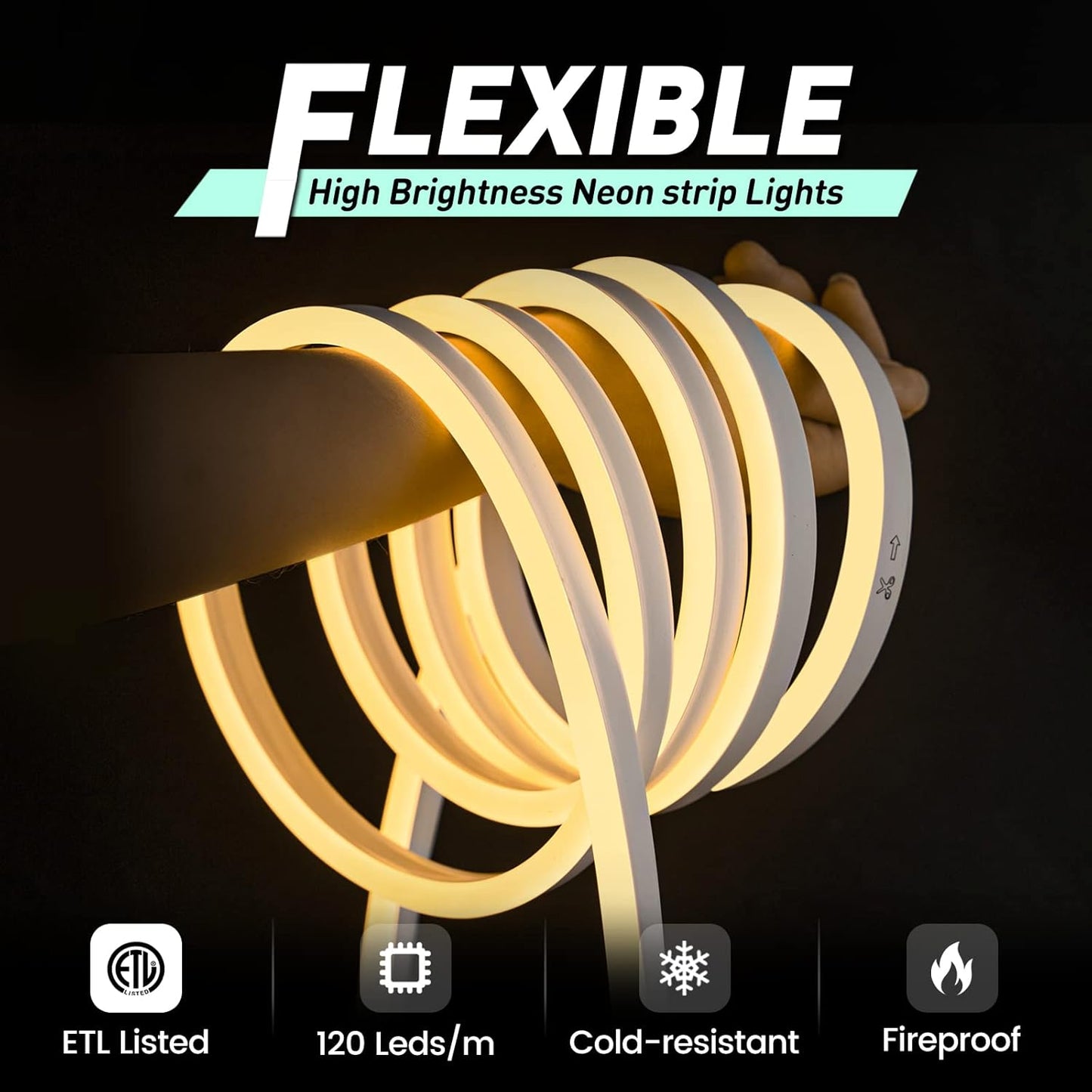GZBtech Flexible LED Neon Rope Lights 16.4FT,AC 110-120V Waterproof Strip Light, 120LEDs/M Cuttable Connectable Neon Lighting for Indoor Outdoor Home Decor/Commercial Building Use-Warm White 5M