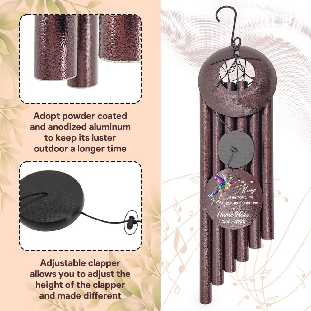 Personalized Wind Chime Memorial, Metal Wind Chime Deep Tone, Wind Chimes for Loss of Loved Father/Mother/Lover, Commemorative Sympathy Bereavement Gifts