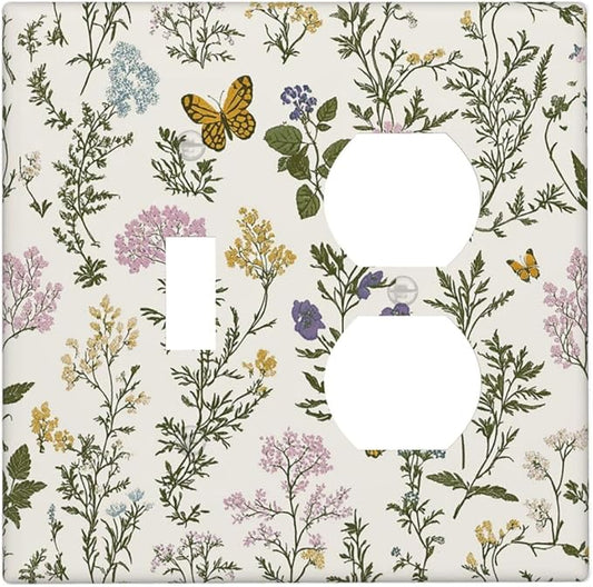 Wallplates Vintage Colorful Flowers Butterfly Floral 1 Toggle 1 Duplex Switch Plate Electrical Gfci Faceplate Decorative Light Switch Covers For Bed Room Living Room Decor