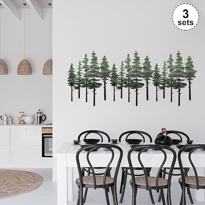 ESTART Metal Pine Tree Wall Art, Metal Tree Wall Decor, Nature Rustic Farmhouse Cabin Decor, Forest Wall Art for Home Living Room Bedroom Office Indoor and Outdoor Decoration (Green)