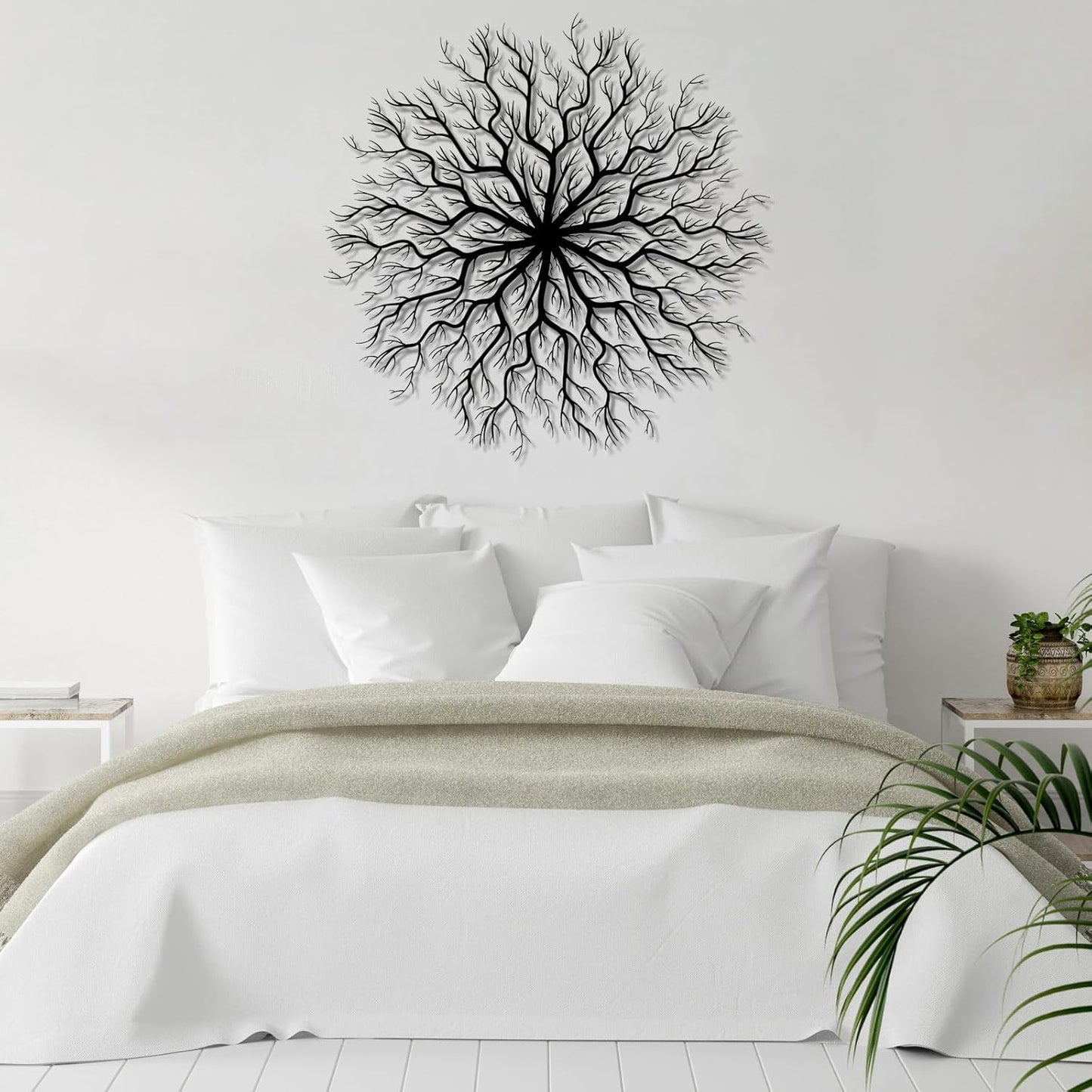 Tree of Life Metal Wall Art, Metal Tree Wall Art, Large Round Sculpture, Round Branch Wall Decor, Large Branch Artwork, Nature Sign, Wall Decor for Living Room, Housewarming Gift (Black, 39"x39"|100x100cm)