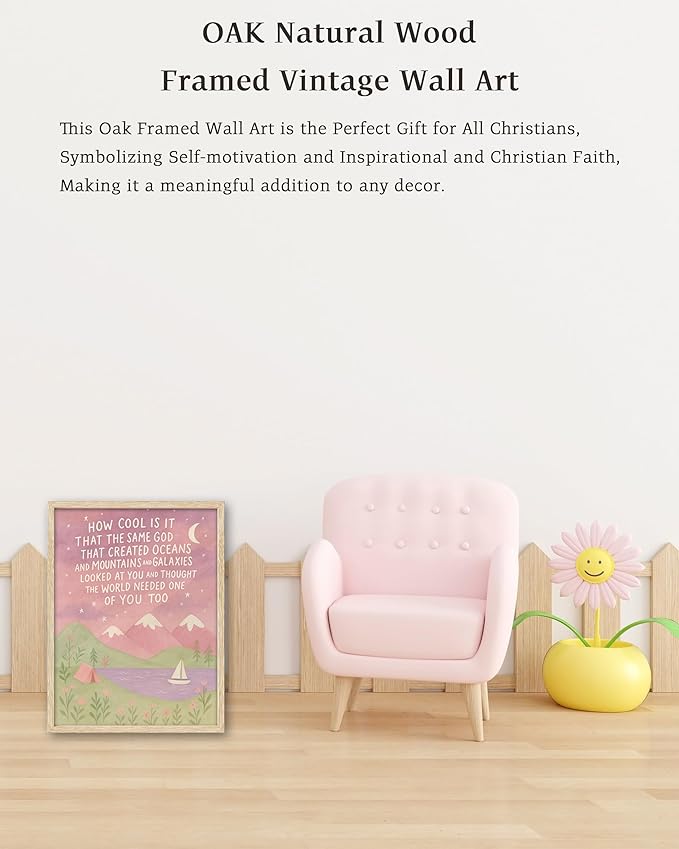 KensTro Natural OAK Wood Same God Creation Framed Wall Art, 16x20 in Inspirational Christian Bible Canvas Art,Mountain Nursery Decor,Pink Set of 1 for Christian Girly Dorm Gift for Girl Adoption Gifts