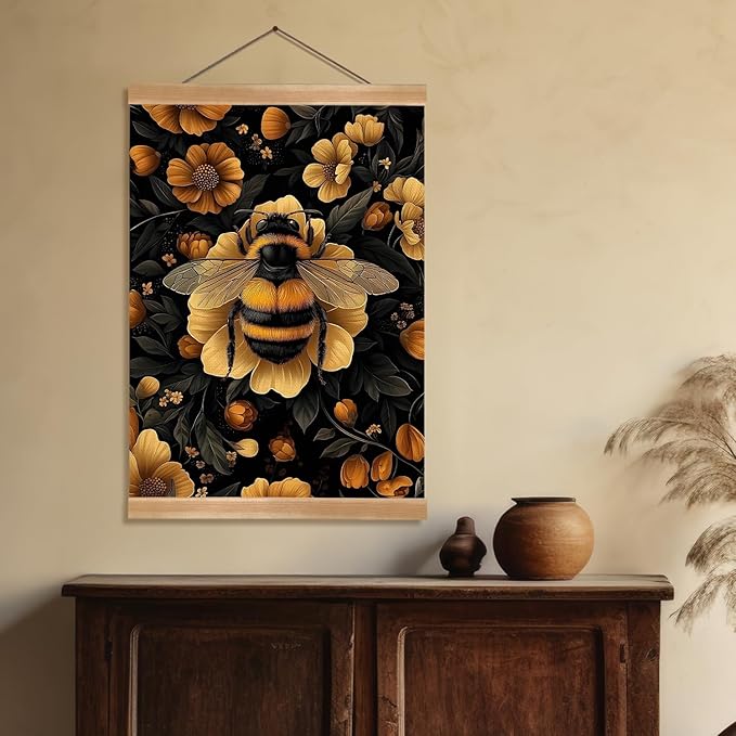 Vintage Country Bees Poster, William Morris-Inspired Wall Art Decor, Vintage Hanging Wall Painting Insect Buck Art, Mid-Century& Dark Academia Decor, Gothic Canvas Poster for Oficce and Home(Bees-01)