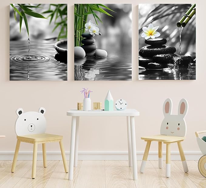 Yxbhhym Bathroom Zen wall art Black and White Green Decor Gray Canvas Pictures Zen Poster Prints Buddha Artwork for Spa Bedroom Wall Art Kitchen Office Home Living Room Decor Framed