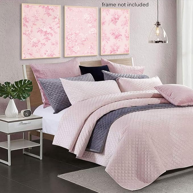 LYPHNX Pink Chinoiserie Flower Poster Wall Art light Pink Love Shack Fancy Canvas Decor Paintings Set of 3 Blush Pink Painting Pictures Home Decor for bedroom Living room Bathroom 12"x16" Unframed