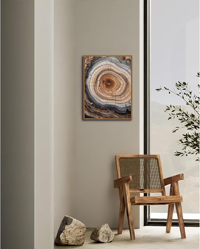 IBHJSART Framed Tree Ring Canvas Wall Art Vintage Colorful Wood Stump Painting Prints Modern Minimalist Pictures Neutral Nature Rustic Farmhouse Decor Living Room Bedroom Bathroom Office