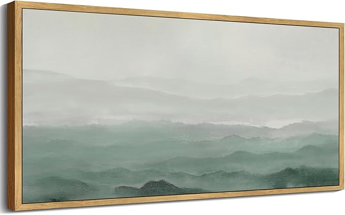 SHENIFY Vintage Landscape Framed Wall Art Foggy Mountain Farmhouse Decor Retro Wilderness Illustrations Decorative for Hallway Bedroom Living Room Dining Room - 20x40in Natural Framed