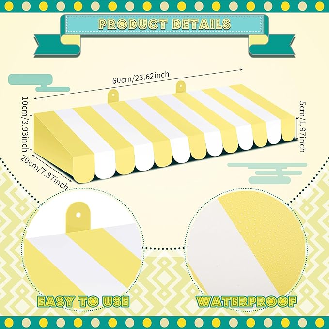 Boao 4 Pack Circus Awning Decoration 3D Stripe Cardboard Awning Carnival Wall Decor Circus Party Favors for Lemonade Stand Bakery Ice Cream Truck Bulletin Board Decor(Yellow and White)