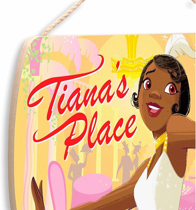 Disney Princess and the Frog Tiana’s Place Hanging Wood Sign - Fun Tiana Wall Decor for Kitchen or Bedroom