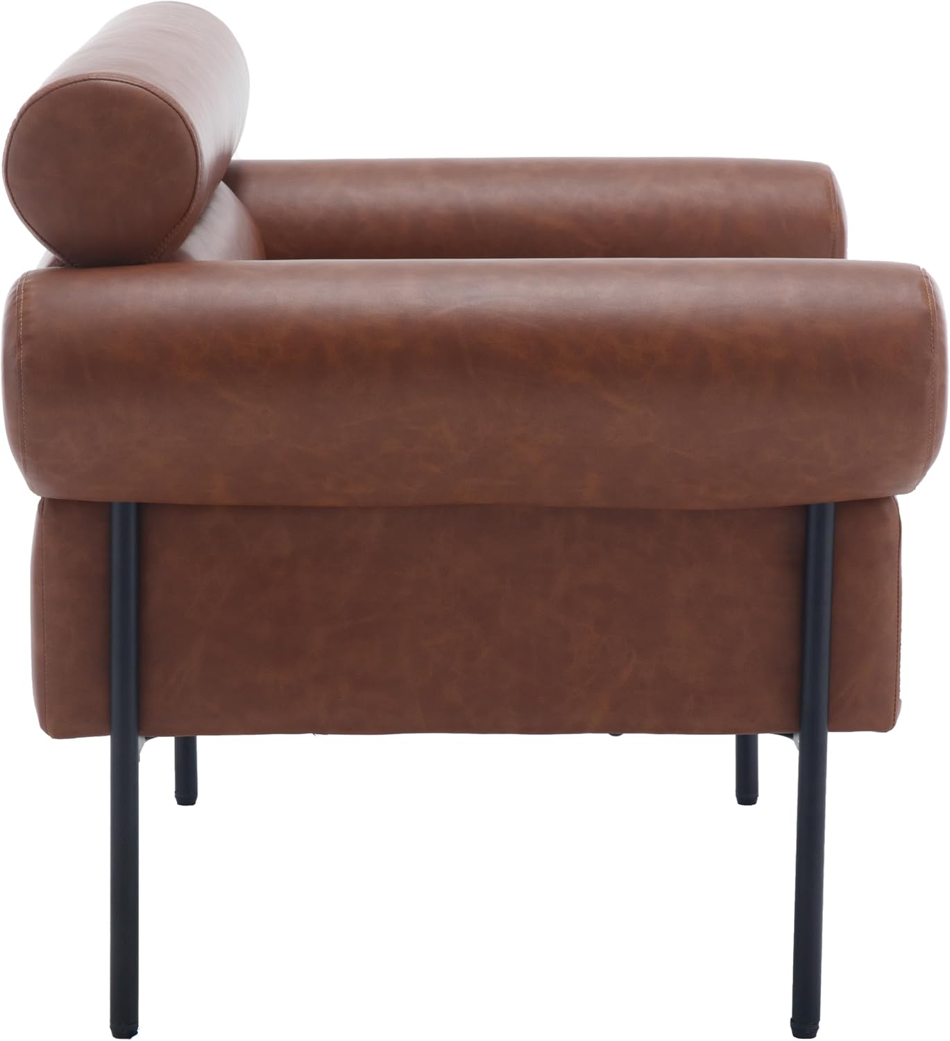 Modern Accent Chair, Single Sofa Accent Chair for Living Room, Upholstered Leather Mid-Century Modern Armchair, Oversized Reading Chair with Channel Tufted for Bedroom, Office, Brown