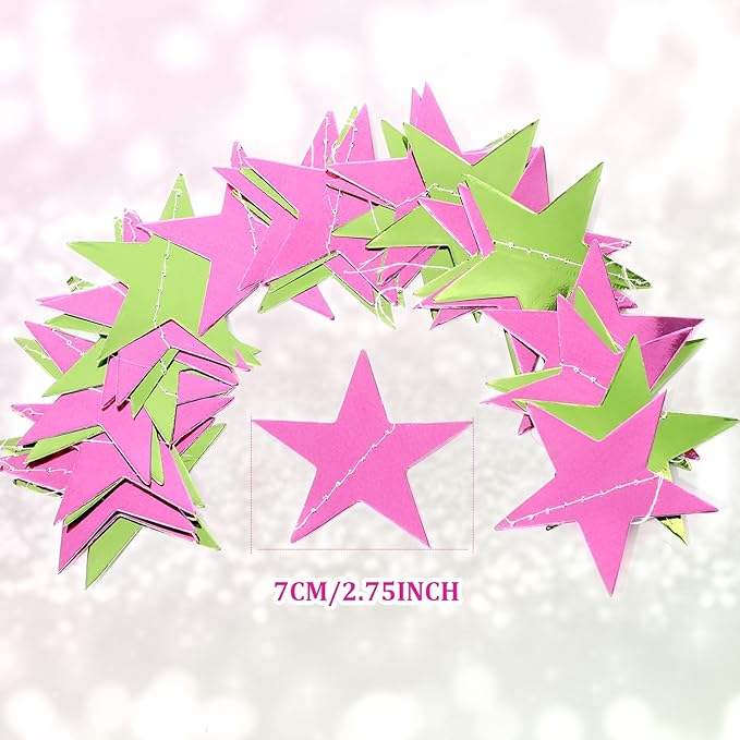 Patelai Glitter Star Garland Banner 2026 Graduation Decor 130 Feet Star Hanging Banner Twinkle Backdrop for Party Birthday Classroom Wedding Supplies(Pink,Green)