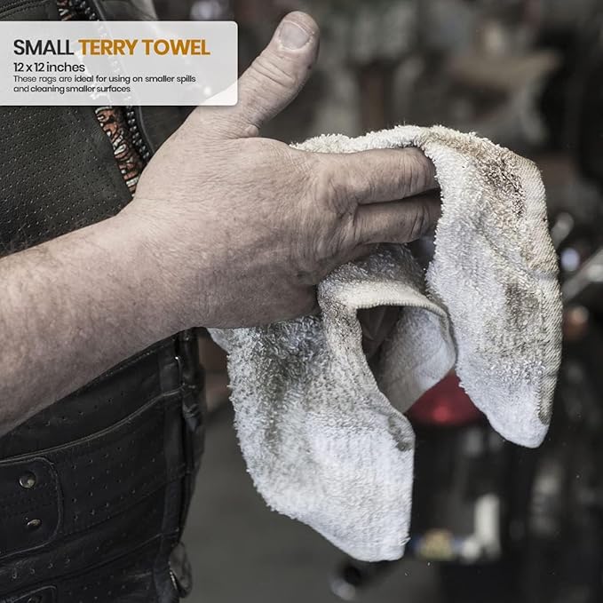 Nabob Wipers Terry Rags 10lb Bulk White Towel Rag Multipurpose 12x12 Inches100% Cotton Cleaning Solution Super Absorbent Lint Free (White, 10lb)
