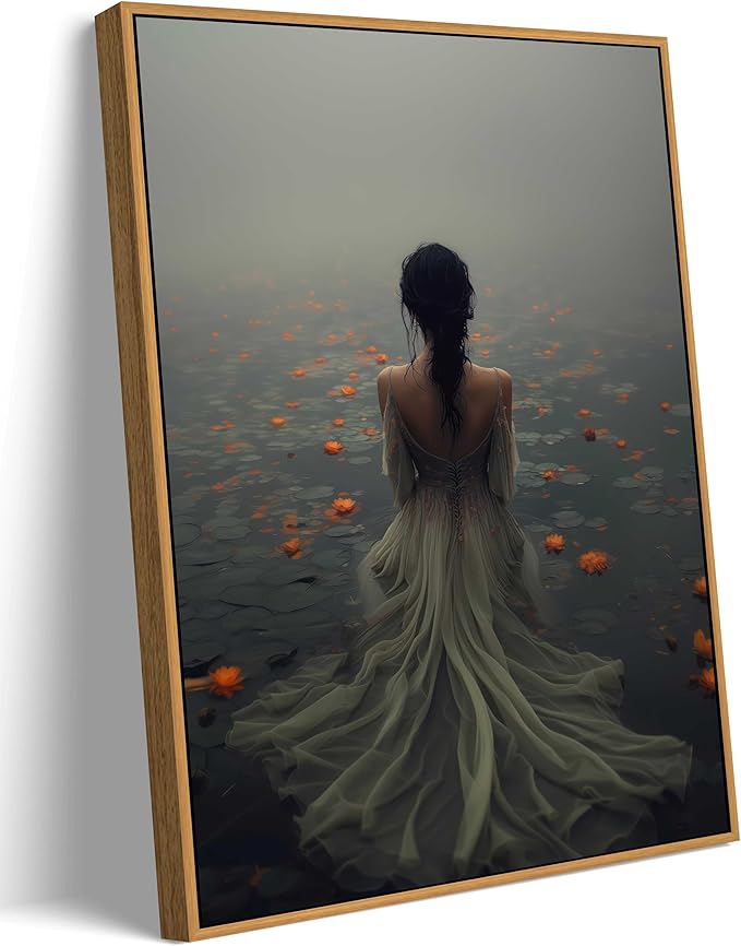 Framed Dark Academia Wall Art Lady in the Lake Moody Victorian Wall Decor Pictures Gothic Cottagecore Posters Prints Vintage Halloween Aesthetic Paintings for Gallery Bedroom Decoration 12x16in