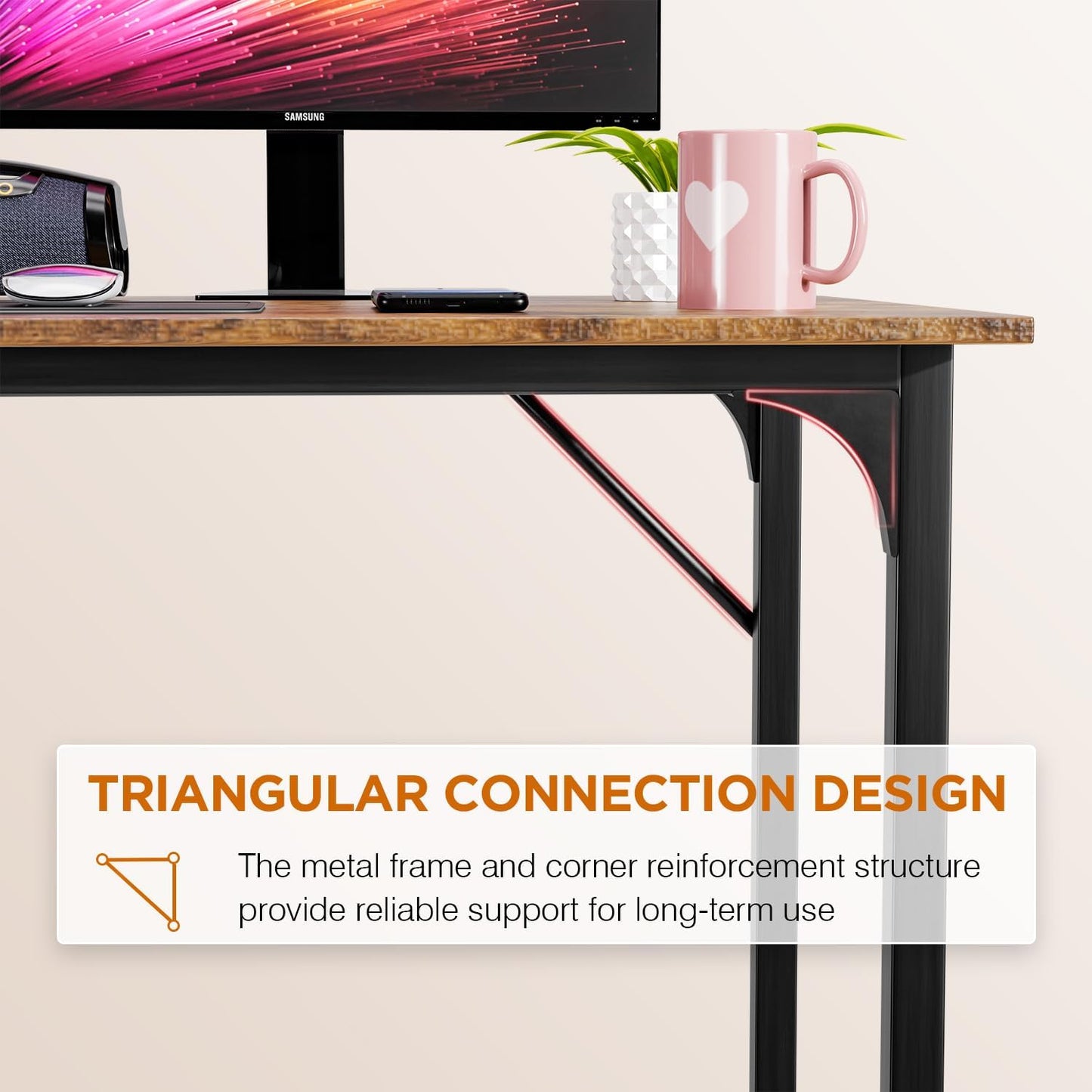 PayLessHere | 32 Inch Computer Desk | Brown | Office Desk with Metal Frame, Adjustable Feet | Water-Resistant, Scratchproof Surface | Sturdy Writing Table for Home Office or Study | Pack of 1