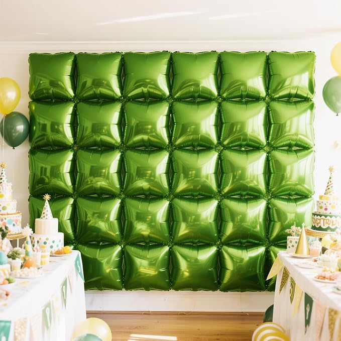 NISOCY 25PCS Olive Green Square Foil Balloons Wall Backdrop Double Sided Dark Green Balloon Arch Kit for Birthday St. Patrick's Day Spring Summer Jungle Christmas Theme Party Decoration