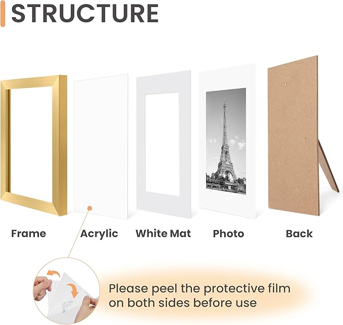 upsimples 5x7 Picture Frame Set of 10, Display Pictures 4x6 with Mat or 5x7 Without, Multi Photo Frames Collage for Wall or Tabletop Display, Gold