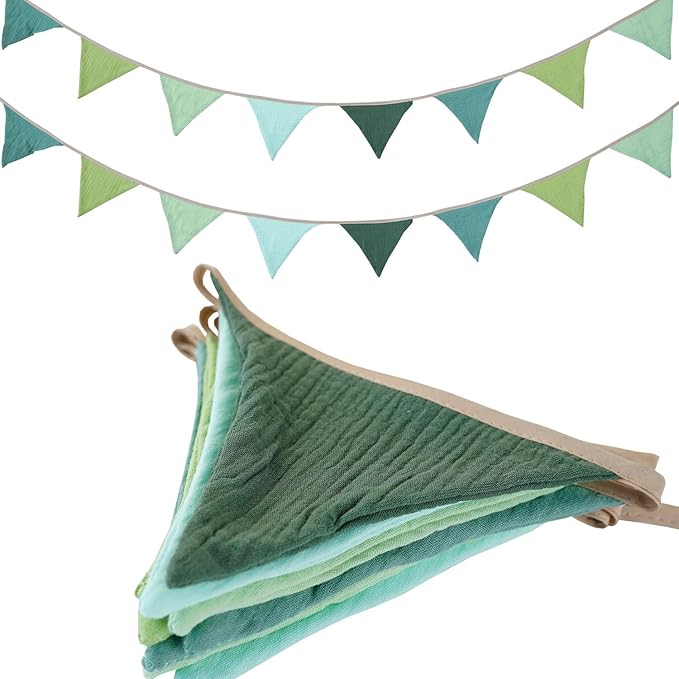 19.6ft Triangle Banners, Pennant Banner Bunting Flags Garland Olive Green Fabric for Jungle Safari Summer Birthday Shower Wedding Party Nursery Playroom Decor 2 Pcs