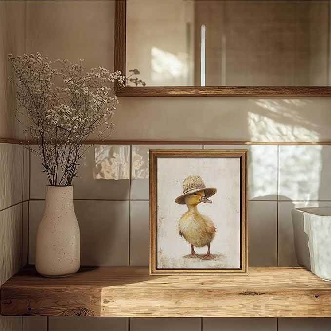 Aroutde Vintage Farm Duck Printing Canvas Wall Art Rustic Farmhouse Nursery Duck Poster Cute Animal Wall Decor for kids Room Playroom Decor (16L''x12W'', Framed)