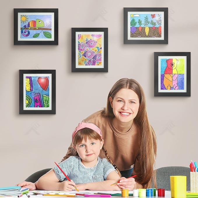 Golden State Art, 8.5x11 Kids Art Frames, Front-Opening Picture Frame Great for Kids Drawings, Artworks, Children Art Projects, Schoolwork, Home or Office (Black, Set of 4)