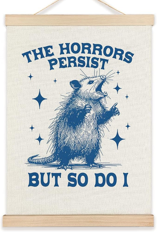LZYRF Funny Opossum Mental Health Wall Art Poster Framed, Possum Gifts, Retro Blue Positive Affirmations Inspirational Canvas Prints Wall Decor for Therapy School Counseling Office, 12x16 Inch