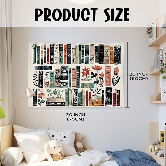 Reading Nook Book Club Decor, Vintage Book Linen Banner Wall Hanging Canvas Flag, Home Library Decor, Reading Room Decor, Retro Wall Art