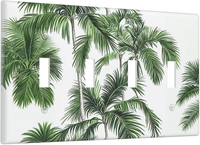 Light Switch Covers Palm Trees Tropical Green Plant Palm Leaf Quad Toggle Electrical Faceplate 4 Gang Wall Plate Decorative Switch Plates For Bed Room Bathroom Decor