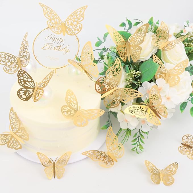 36 Pcs Butterfly Wall Decor, 3 Styles 3 Sizes 3D Gold Butterfly, Wedding Decorations, Birthday Party Decorations, Girls Bedroom Decoration(36 Pcs, Gold)
