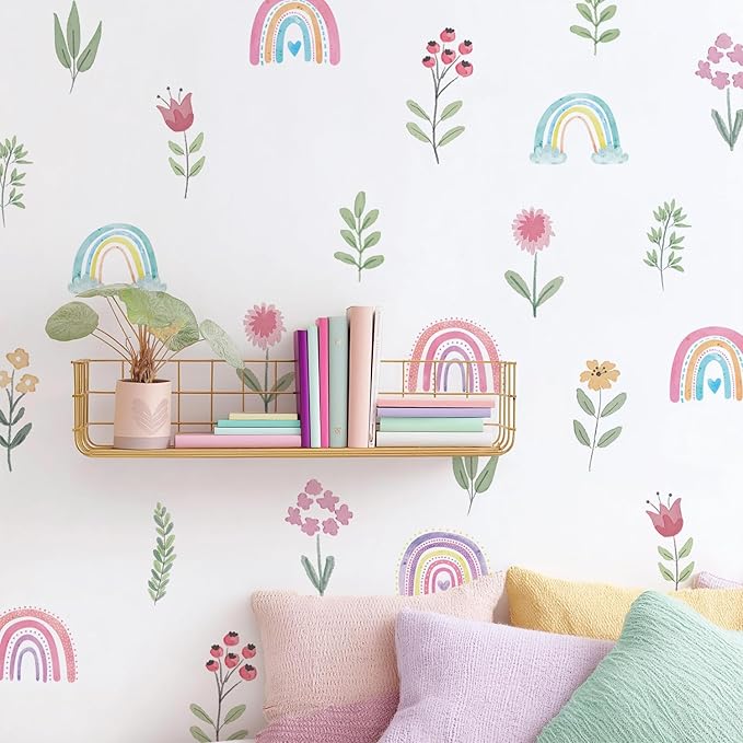 QUCHENG Nursery Wall Stickers Boho Kids Room Decor Girls Bedroom Removable Wall Decals Vinyl Murals DIY Cute Decorations 6 Sheets