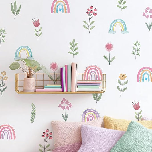 QUCHENG Nursery Wall Stickers Boho Kids Room Decor Girls Bedroom Removable Wall Decals Vinyl Murals DIY Cute Decorations 6 Sheets