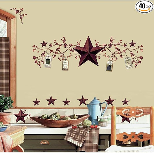 RoomMates RMK1276SCS Country Stars and Berries Peel and Stick Wall Decals