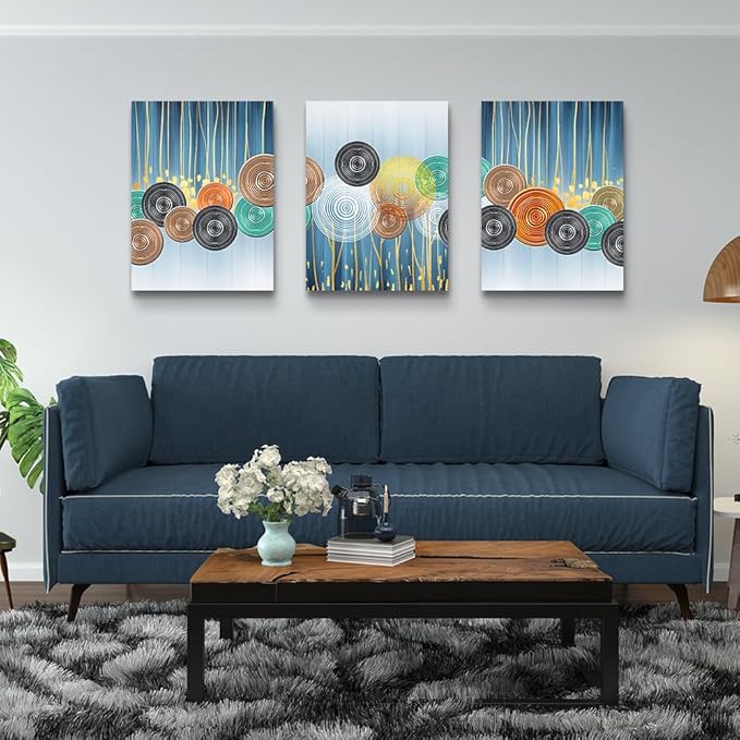 DZRWUBHS Abstract Canvas Wall Art - Large Artwork Set of 3 for Living Room, Office, Bedroom & Bathroom - Boho & Minimalist Decor