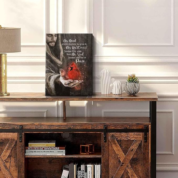 Jesus Cardinal Canvas Wall Art God Christian Decor Red Birds Cardinal Pictures Wall Decor Dining Room Bedroom Office Church Prayer Room Poster Prints Painting Artwork Home Decorate