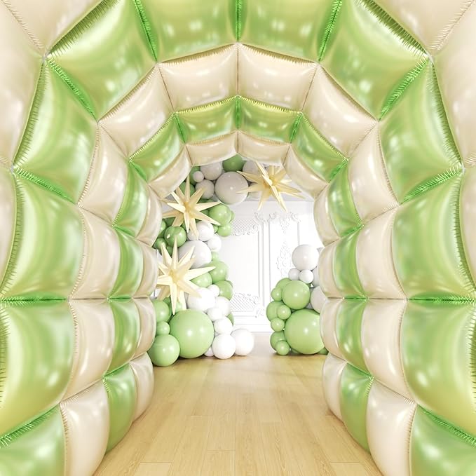 36pcs Cream Green and Cream White Square Foil Balloons Wall Backdrop with 147pcs Balloon Garland Arch Kit, Double Sided Balloons for Birthday Wedding Bridal Shower Baby Shower Party Decorations