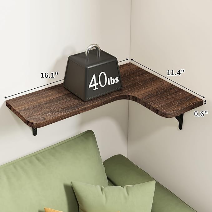 Fixwal Floating Shelves for Wall, Rustic Wood Wall Mounted Corner Shelf for Bathroom, Kitchen, Bedroom, Home Decor, Laundry Room, Living Room, Set of 5 (Dark Carbonized Black)