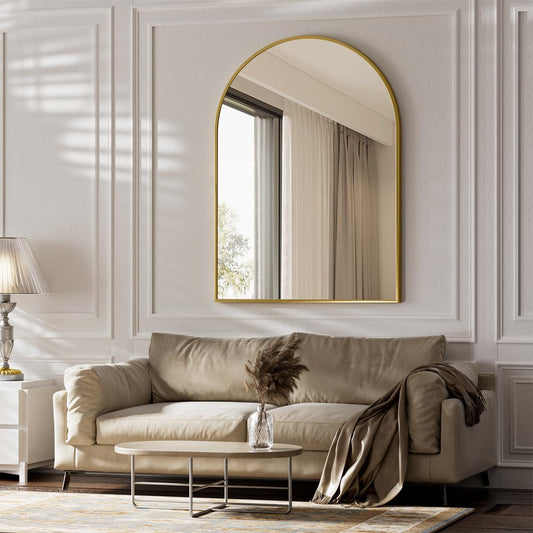 BEAUTYPEAK 30"x40" Arch Bathroom Mirror, Wall Mounted Vanity Metal Frame Mirror for Bedroom, Entryway, Living Room, Gold