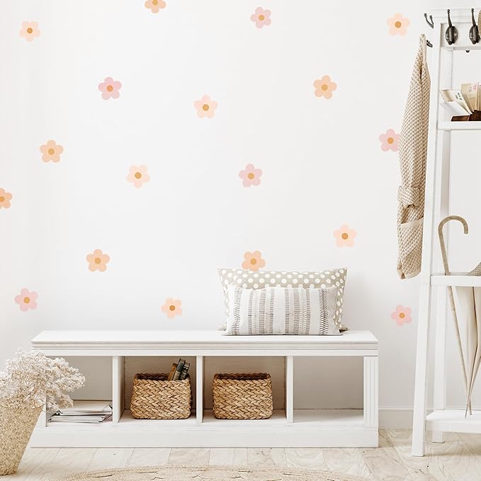 Daisy Blush Pink Boho Flowers Decals - Easy-to-Apply & Removable Wall Stickers: Transform Your Toddlers Bedroom with Durable, Vibrant Peel-and-Stick Wall Decor – Stickers for Kids