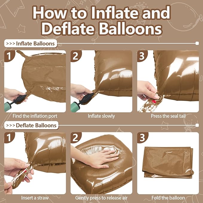 NISOCY Thanksgiving Fall Balloons 25PCS Brown Square Foil Balloons Wall Backdrop Double Sided Brown Balloon Tunnel Arch Kit for Birthday Wedding Graduation Baby Bridal Shower Party Decorations