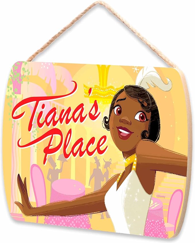 Disney Princess and the Frog Tiana’s Place Hanging Wood Sign - Fun Tiana Wall Decor for Kitchen or Bedroom
