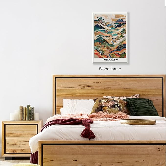 Vintage Yayoi Kusama Grasslands Posters Japanese Wall Art Yayoi Kusama Abstract Landscape Canvas Print for Stylish Room Bedroom Living Room Gallery Decor 24x36in Framed