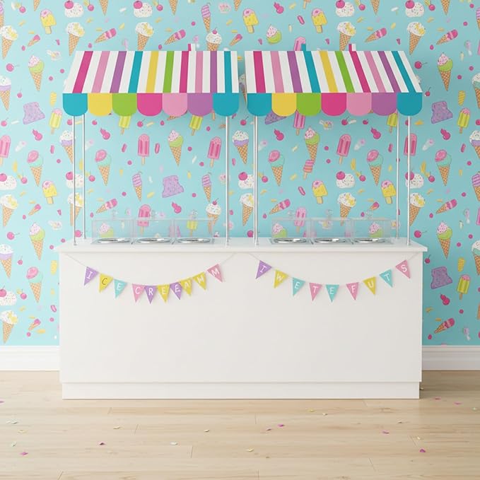 Tallew 4 Pack Circus Awning Decoration 3D Stripe Cardboard Awning Candy Color Carnival Wall Decor with Double Sided Tape for Lemonade Ice Cream Truck or Tick Car Carnival Stand Favors Supplies