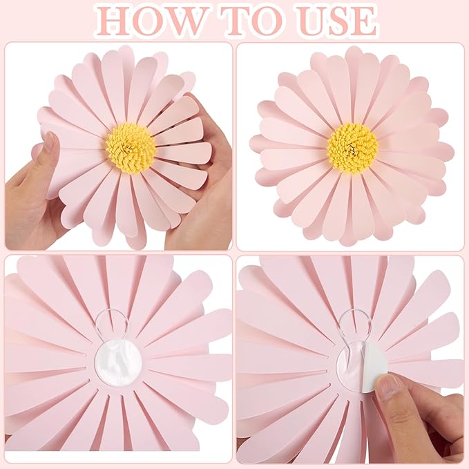 SUNBEAUTY Paper Flowers Decorations for Wall Giant Daisy Flowers Bulletin Board Decoration 3D Floral Tissue Paper Flowers Hanging for Classroom Wedding Baby Shower Tea Party Backdrop (Pink, White)