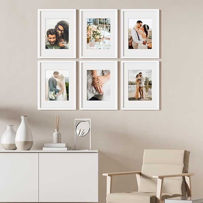 upsimples 12x16 Picture Frame Set of 5, Display Pictures 8.5x11 with Mat or 12 x 16 Without, Wall Gallery Poster Frames, White