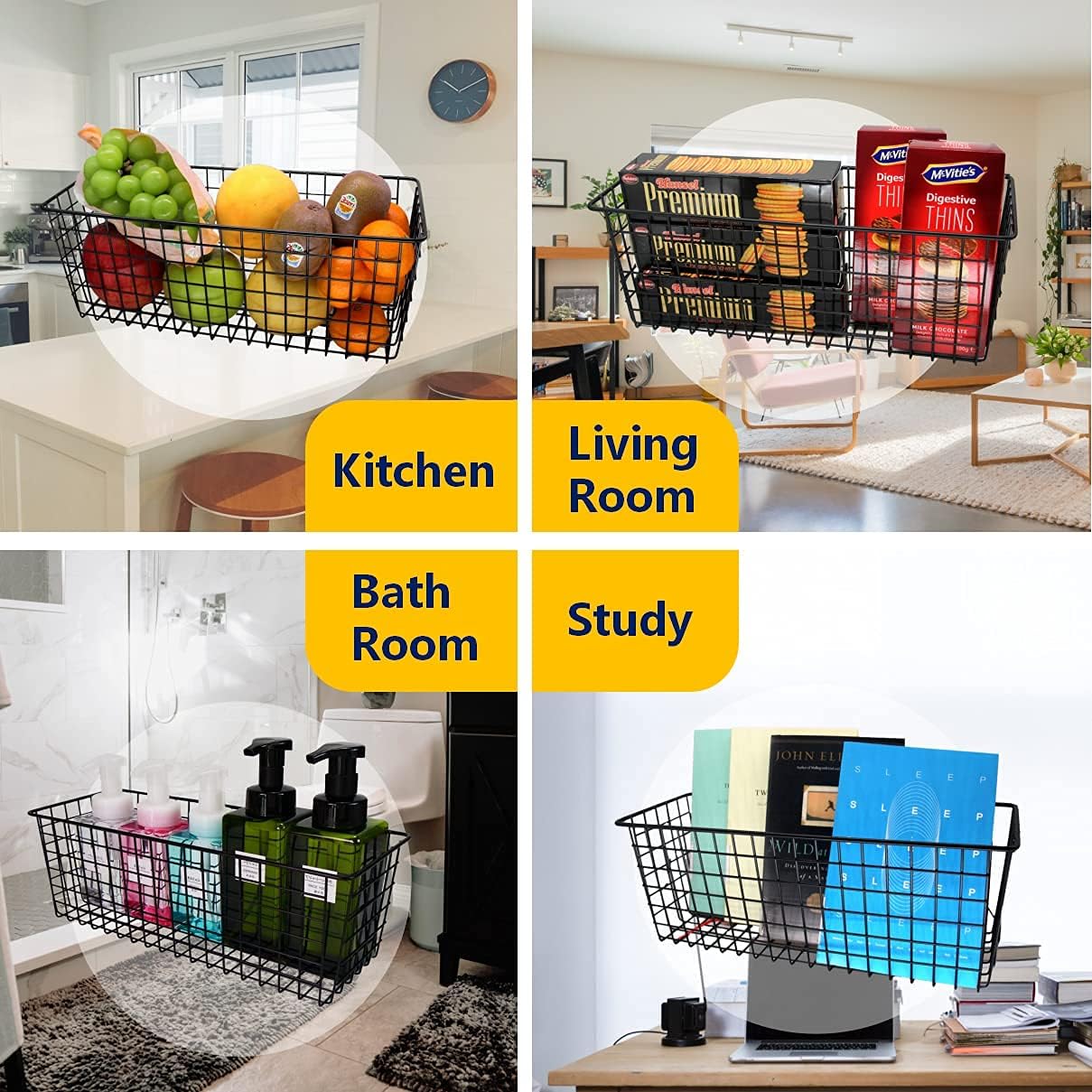 Joben Oligey 3 Set [Extra Large] Hanging Wall Baskets ,Wire Basket For Storage Pantry, Farmhouse Food Storage Kitchen Pantry Laundry Closet Garage RV ,Black