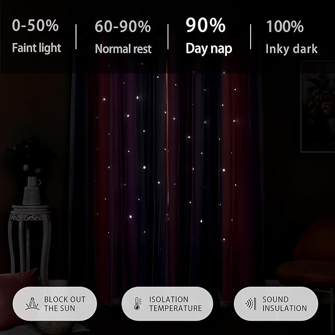 XiDi Curtains for Bedroom Decor, Rainbow GreyPinkPu-52-45
