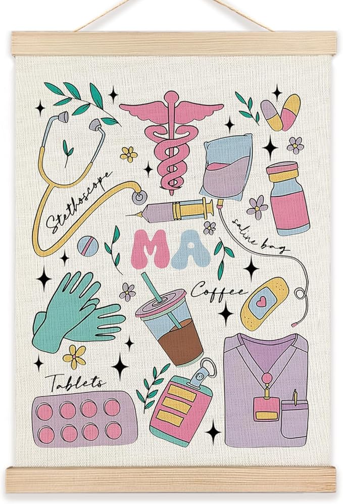 LZYRF MA Medical Assistant Wall Decor, Medical Office Decor, MA Nurse Doctor Gifts Canvas Prints Wall Decor for Nursing Room Office School Hospital, 12x16 Inch