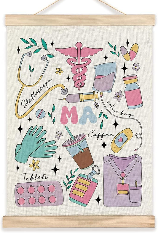 LZYRF MA Medical Assistant Wall Decor, Medical Office Decor, MA Nurse Doctor Gifts Canvas Prints Wall Decor for Nursing Room Office School Hospital, 12x16 Inch