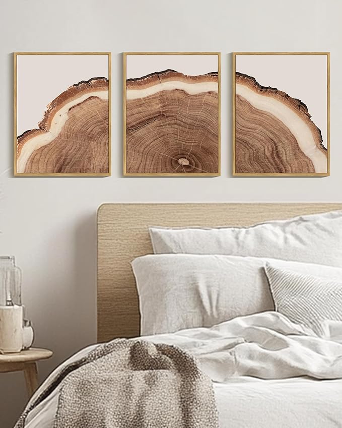 Drsoum Vintage Retro Tree Rings Wood Framed Wall Art Wood Stump Prints Modern Nature Rustic Artwork Bedroom Living Room Ready to Hang 11x14in Natural Framed