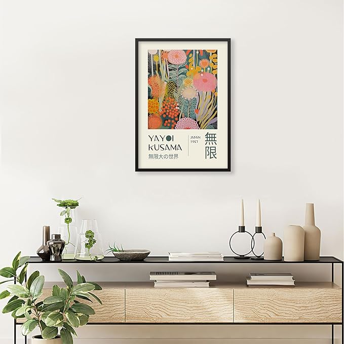 Abstract Yayoi Kusama Posters Japanese Wall Art Vintage Tokyo Aesthetic Prints Yayoi Kusama Inspired Japanese Gallery Wall Art for Stylish Room Bedroom Living Room Decor 20x30in Black Framed