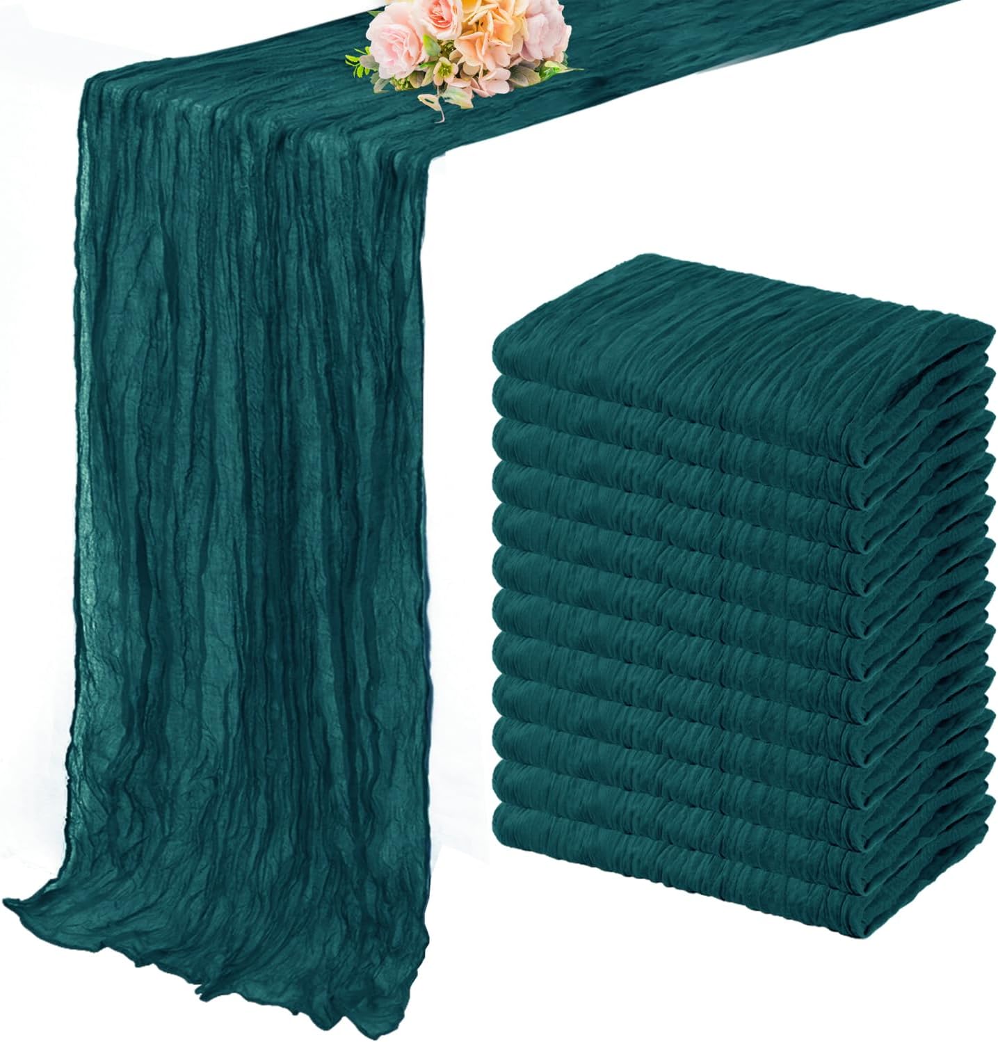 12 Pack Teal 10FT Cheesecloth Table Runner Rustic Gauze Cheese Cloth Table Runner for Wedding Bridal Baby Shower Table Decorations Boho Fabric Sheer Birthday Party Table Decor 20 x 120 Inch Long